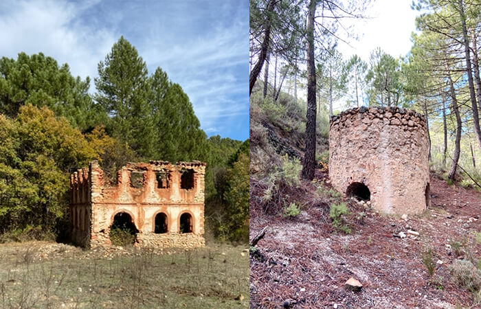 Restos de edificios del núcleo San Jorge ubicados en la zona de las minas y el río Mundo.